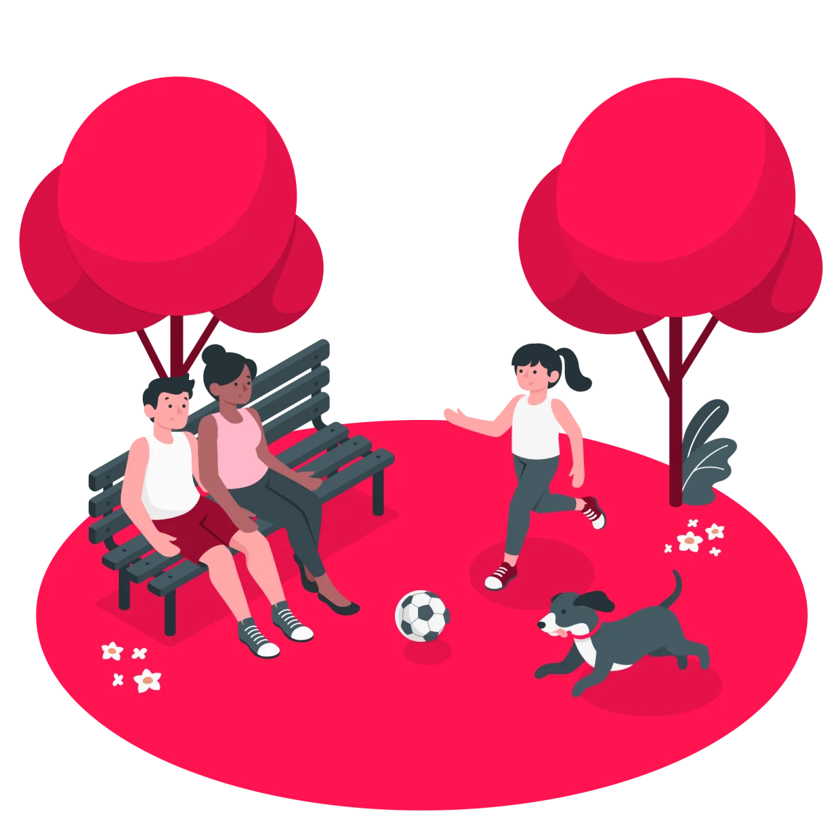 park family playing time with dog